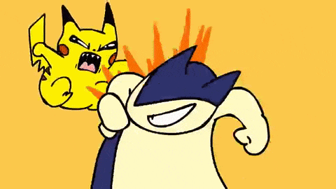 a cartoon of a pokemon fighting another pokemon with a flamethrower .