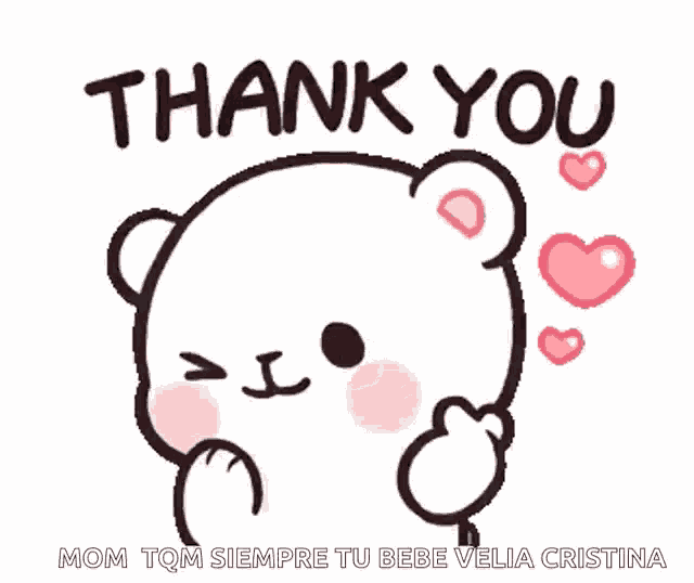 a teddy bear with hearts and the words thank you