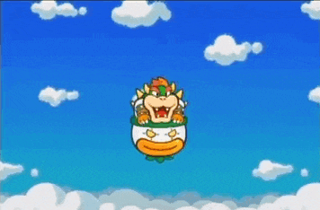a cartoon character is flying through the air with a cloud on top of it .