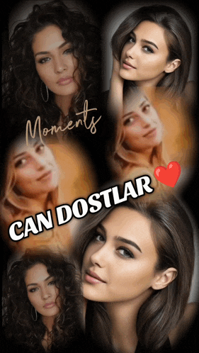 a picture of a woman with the words moments can dostlar on the bottom
