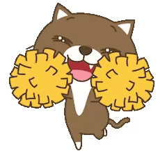 a cartoon cat is holding a bunch of cheerleader pom poms in its mouth .