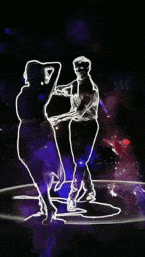 a drawing of a man and a woman dancing in a dark room