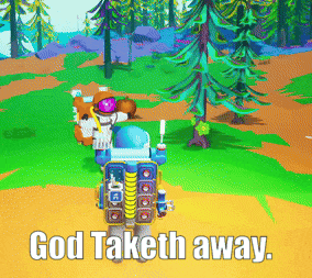 a video game character says " god taketh away " on the screen