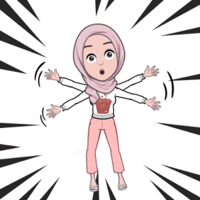 a cartoon of a girl wearing a hijab and a shirt that says cupcake