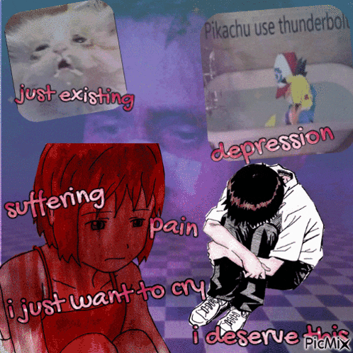 a collage of pictures with the words suffering pain i just want to cry i deserve this picmix
