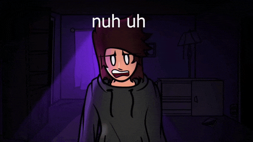 a cartoon of a person with the words nuh uh written above them