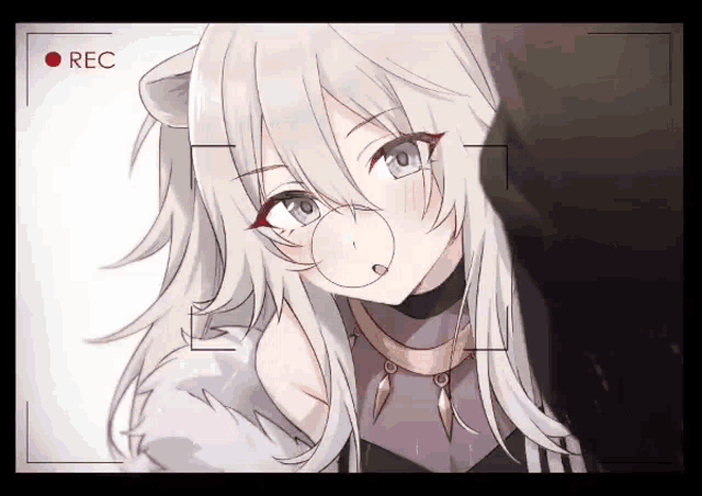 a girl with white hair is being recorded on a camera