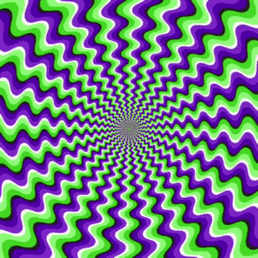 a green and purple optical illusion that looks like a swirl