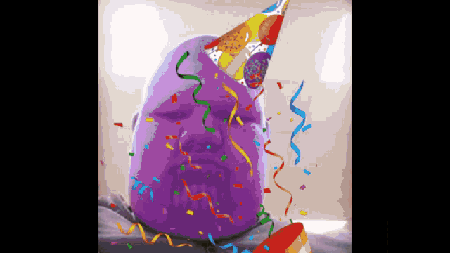 a pixel art of a person wearing a party hat with confetti coming out of it