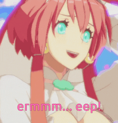 a pink haired anime girl with the words " ermmmm eep " written below her