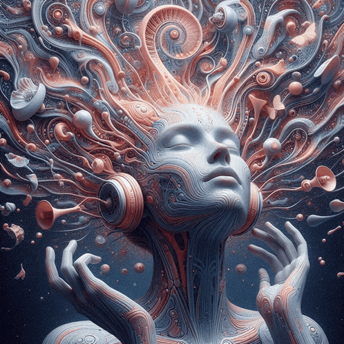 a painting of a woman 's face with headphones on