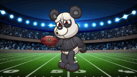 a cartoon panda bear is holding a nfl football