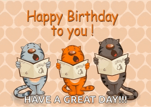 three cats are singing together with the words have a great day