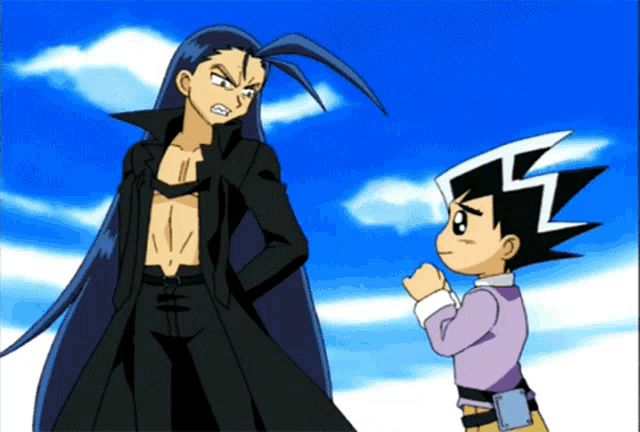 two cartoon characters are standing next to each other and one has a letter z on his head