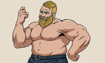 a cartoon drawing of a shirtless man with a beard
