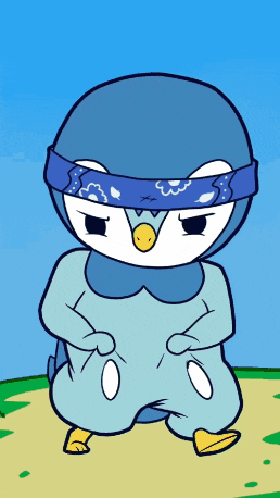 a cartoon of a penguin wearing a bandana around its head