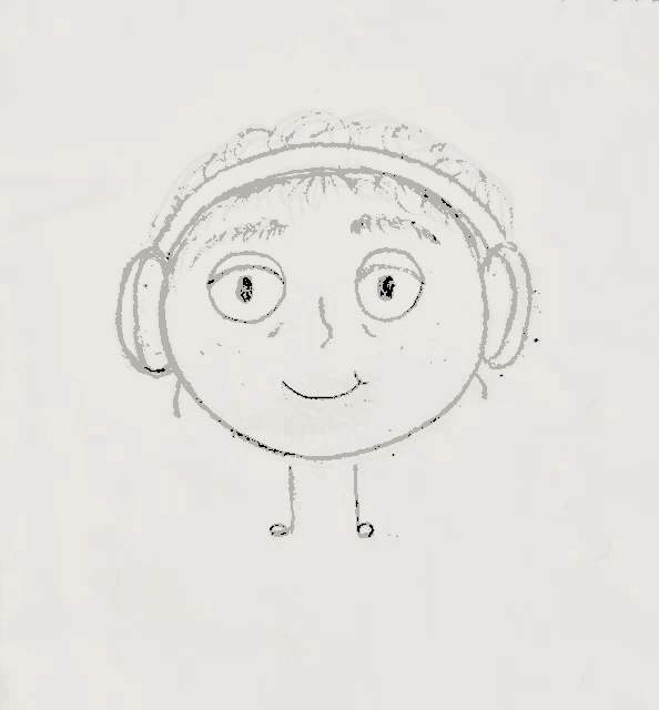 a black and white drawing of a person 's face with a headband on
