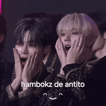 two boys with their hands on their faces and the words hambokz de antito on the bottom right