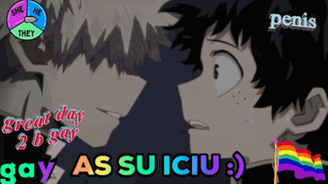 a picture of a man and woman with the words gay as su iciu on the bottom