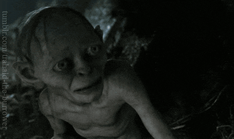 a black and white image of a naked gollum with the words gollum written on the bottom