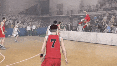 a basketball player in a red jersey with the number 7 on it