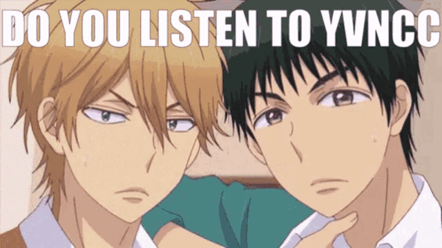 a couple of anime characters with the words do you listen to yvnc