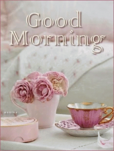 Good Morning Hot Coffee GIF - Good Morning Hot Coffee Pink Flowers GIFs