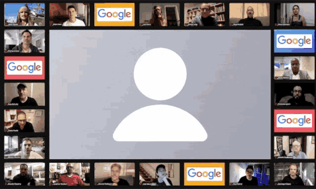 a group of people on a video call with google logos