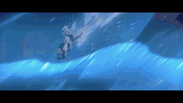 a person is flying through the air in a blue background