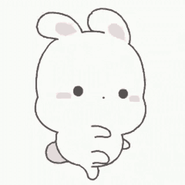 a cartoon drawing of a white rabbit with pink ears and a pink nose .