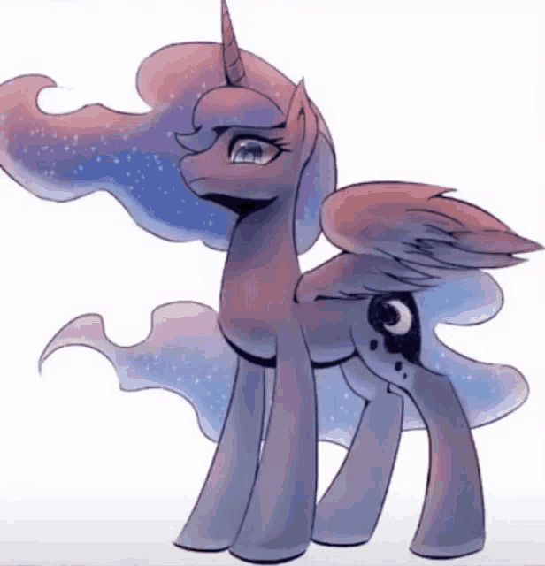 a drawing of a pony with wings and a horn on a white background