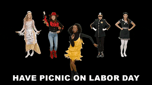 a poster that says have picnic on labor day with people in costumes