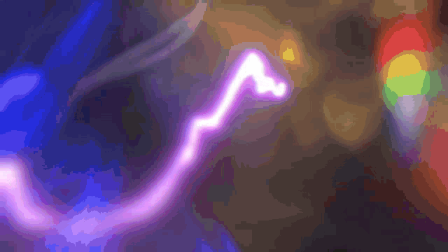 a purple lightning bolt is visible in the dark