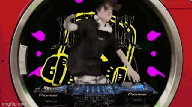 a person is dancing in front of a pioneer device