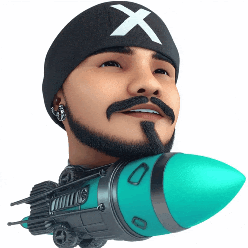a man with a beard and a beanie with an x on it