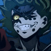 a close up of a cartoon character with sharp teeth and a shadow on his face .