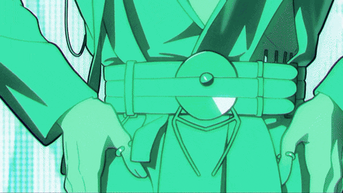 a green cartoon drawing of a person holding a cd