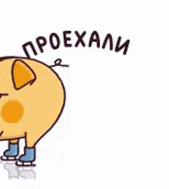 a cartoon pig is standing on ice skates with the words `` proexali '' written on the bottom .