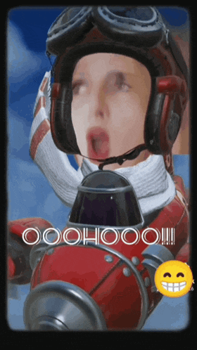 a cartoon of a woman wearing a helmet and goggles says ooohooo !!!