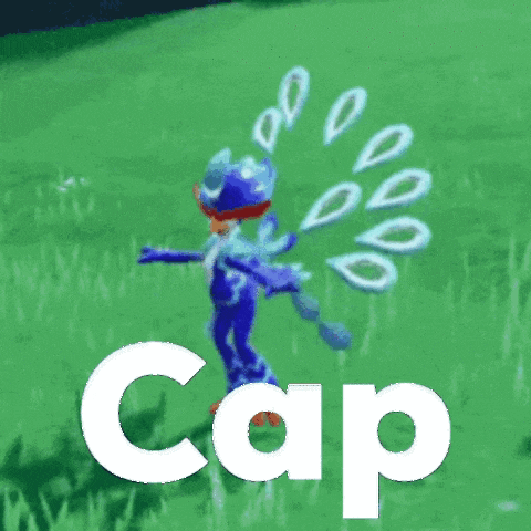 a cartoon character with a peacock feather and the word cap above him