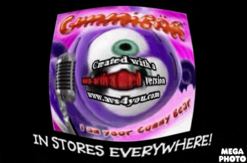 a tv screen with a microphone and the words in stores everywhere on it