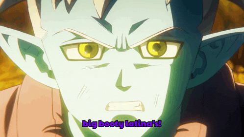 a cartoon character says " big booty lafina 's " in purple letters