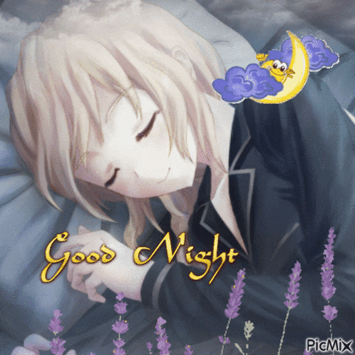 a picture of a girl sleeping with the words good night written above her