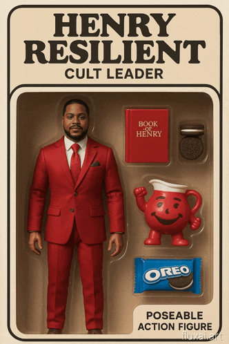 a henry resilient cult leader action figure with oreo cookies