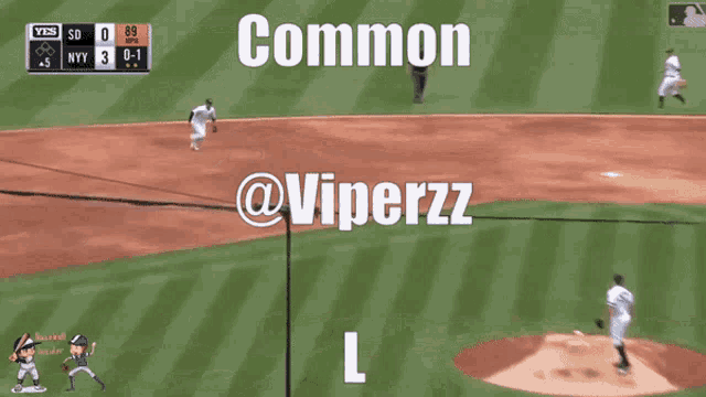 a baseball game is being played between ny and sd with a score of 0-3