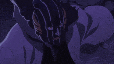 a man is screaming in front of a building with a purple background