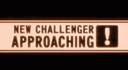 a sign that says " new challenger approaching " with an exclamation point