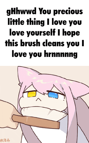 a cartoon of a girl brushing her teeth with a brush