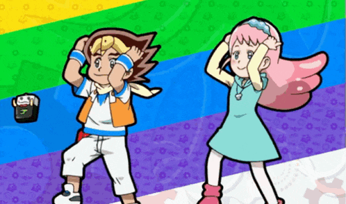a cartoon of a boy and a girl dancing