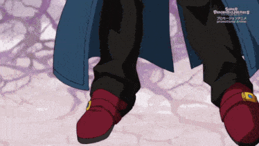 a person 's legs are shown in a super dragon ball heroes advertisement